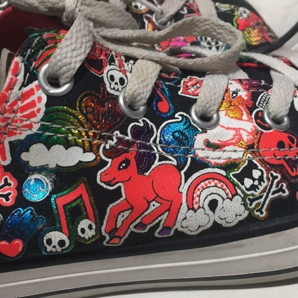 Converse All Star Jr. Black Ponies & Skulls Size 4